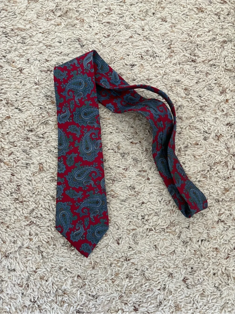 Vintage Envoy Tie - Red & Blue Paisley Print - Classic Business Necktie